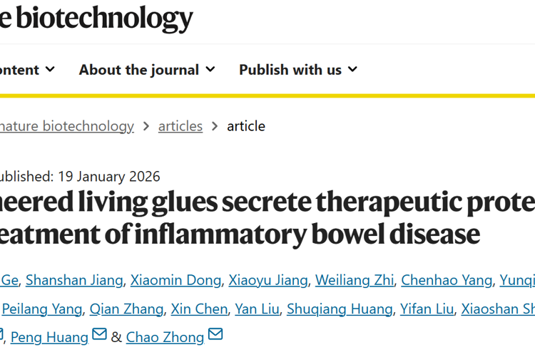 澳门博彩在线黄鹏教授团队在Nature Biotechnology发表智能活胶水自主感知与精准治疗炎症性肠病研究成果